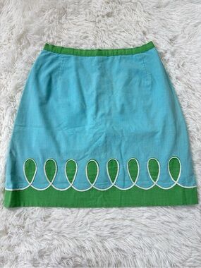 Vintage 60s retro Leon Levin Q Skirt blue green embroidered skort size 4-6 small